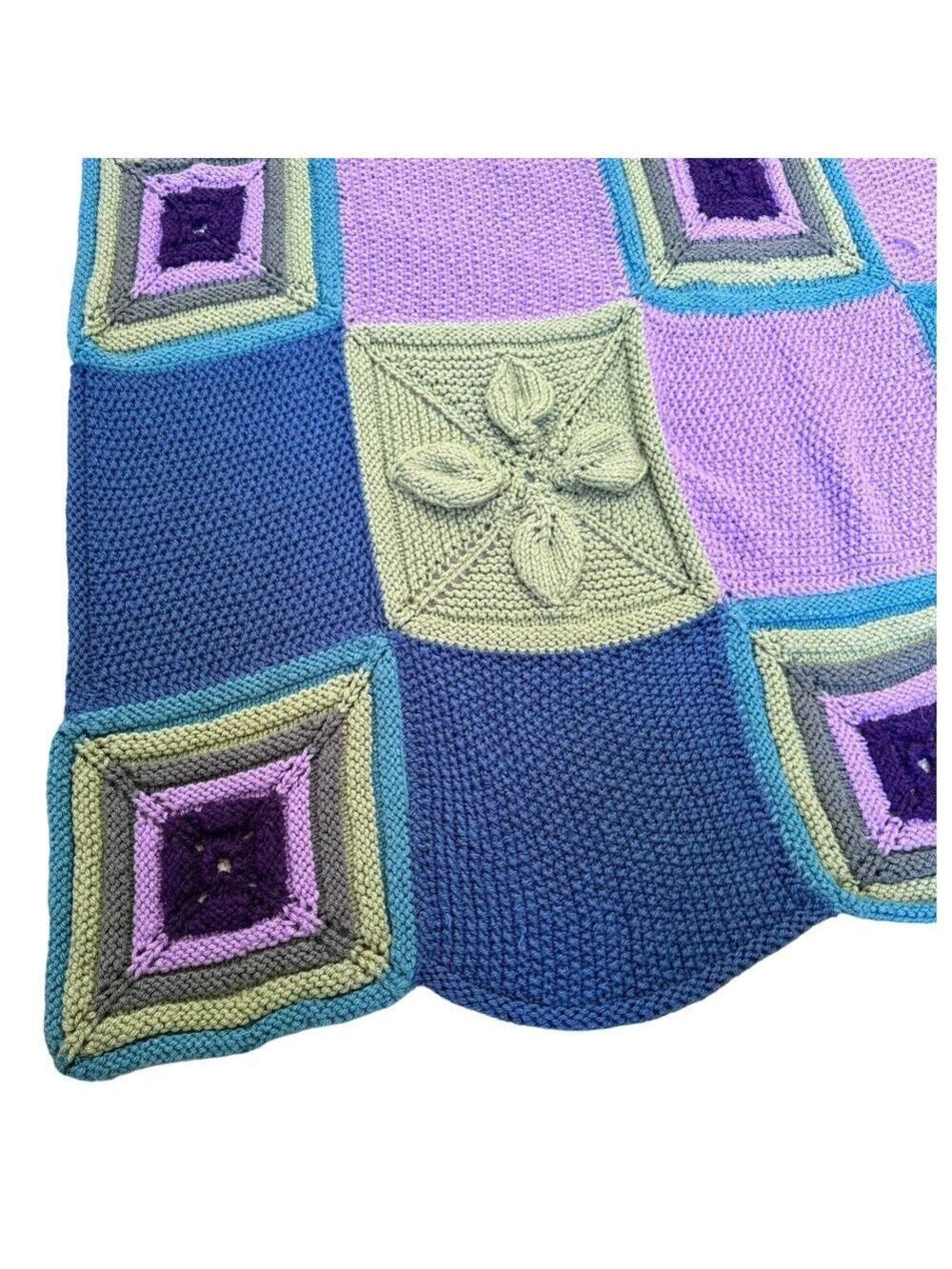 Vintage Mary Maxim Cottagecore 3D Flower Patch Throw Afghan 70"x48" Blue Multi - Picture 3 of 9